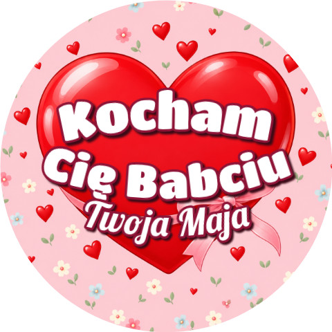 Wzór: Przypinka Kocham Cię Babciu – napis Kocham Cię Babciu i pole podpis na pastelowej grafice