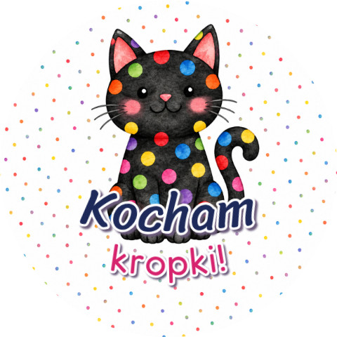 Wzór: Przypinka Kocham Kropki – grafika z napisem Kocham kropki!