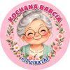 Wzór: Przypinka Kochana Babcia Emblemat – napis KOCHANA BABCIA i pole od kogo na pastelowej grafice