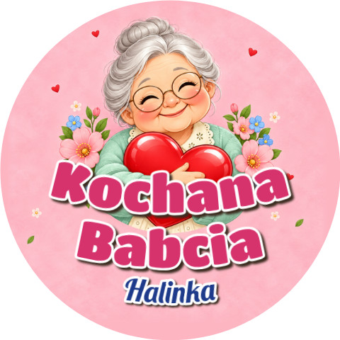 Wzór: Przypinka Kochana Babcia z Imieniem – napis Kochana Babcia i pole imię na pastelowej grafice