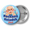 Przypinka Kochany Dziadek z Imieniem: przypinka na Dzień Babci i Dziadka z napisem Kochany Dziadek oraz polem imię (np. Janek) – przód i aluminiowy tył z agrafką