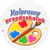 Wzór: Przypinka Kolorowy Przedszkolak Kredkowa Paleta – grafika z napisem Kolorowy przedszkolak