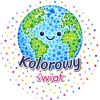 Wzór: Przypinka Kolorowy Świat – grafika z napisem Kolorowy świat