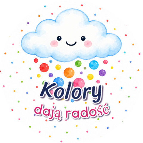 Wzór: Przypinka Kolory Dają Radość – grafika z napisem Kolory dają radość