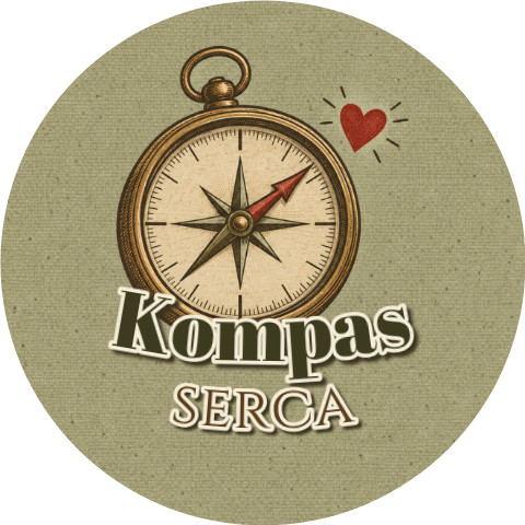 Wzór: Przypinka Kompas Serca – grafika z napisem Kompas serca