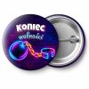 Przypinka Koniec Wolności Neonowa Kula u Nogi: przypinka na wieczór kawalerski z napisem Koniec wolności – przód i aluminiowy tył z agrafką