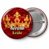 Przypinka Korona Króla: przypinka na Orszak Trzech Króli z napisem Korona króla – przód i aluminiowy tył z agrafką