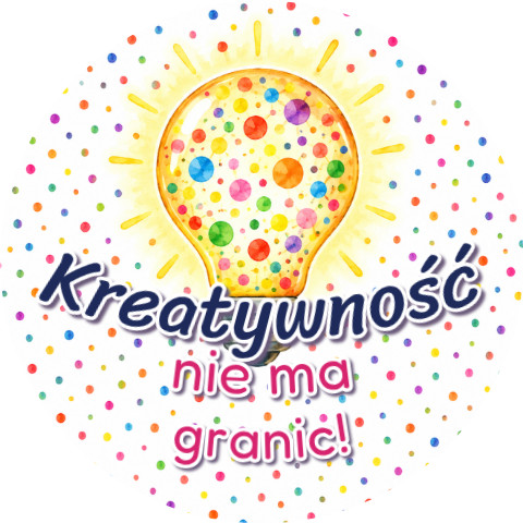 Wzór: Przypinka Kreatywność Nie Ma Granic – grafika z napisem Kreatywność nie ma granic!