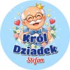 Wzór: Przypinka Król Dziadek z Imieniem – napis Król Dziadek i pole imię na pastelowej grafice