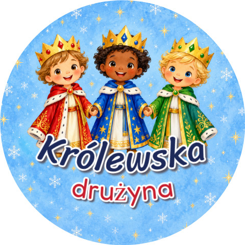 Wzór: Przypinka Królewska Drużyna – grafika z napisem Królewska drużyna