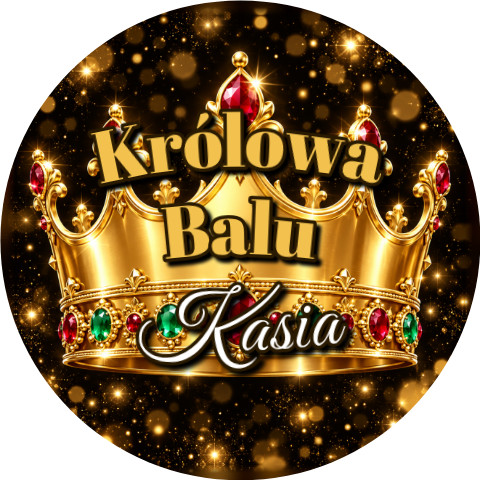 Wzór: Przypinka Królowa Balu Sylwestrowego – napis Królowa Balu i pole imię na sylwestrowej grafice