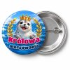 Przypinka Królowa Morsowania Foka: przypinka dla morsów z napisem Królowa morsowania – przód i aluminiowy tył z agrafką