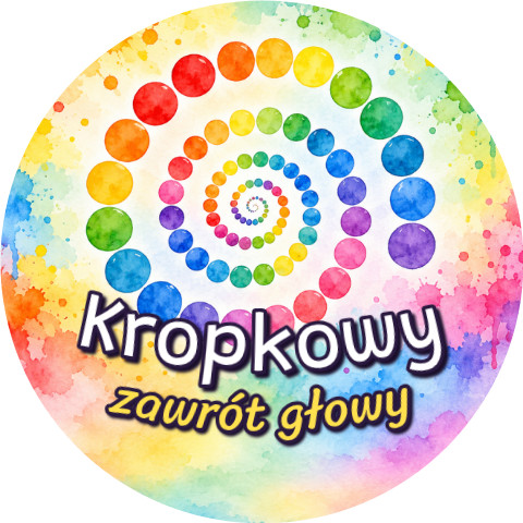 Wzór: Przypinka Kropkowy Zawrót Głowy – grafika z napisem Kropkowy zawrót głowy