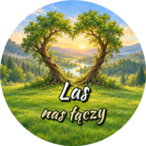 Wzór: Przypinka Las Nas Łączy – grafika z napisem Las nas łączy
