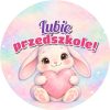 Wzór: Przypinka Lubię Przedszkole Króliczek z Serduszkiem – grafika z napisem Lubię przedszkole!