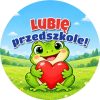 Wzór: Przypinka Lubię Przedszkole Żabka z Sercem – grafika z napisem Lubię przedszkole!