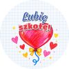 Wzór: Przypinka Lubię Szkołę Kredkowe Serduszka – grafika z napisem Lubię szkołę!