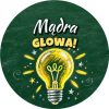Wzór: Przypinka Mądra Głowa Kredowa Żarówka – grafika z napisem Mądra głowa!