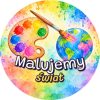 Wzór: Przypinka Malujemy Świat – grafika z napisem Malujemy świat