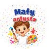 Wzór: Przypinka Mały Artysta Chłopiec z Pędzlem – grafika z napisem Mały artysta