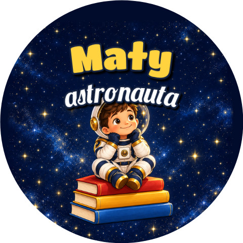 Wzór: Przypinka Mały Astronauta na Książkach – grafika z napisem Mały astronauta