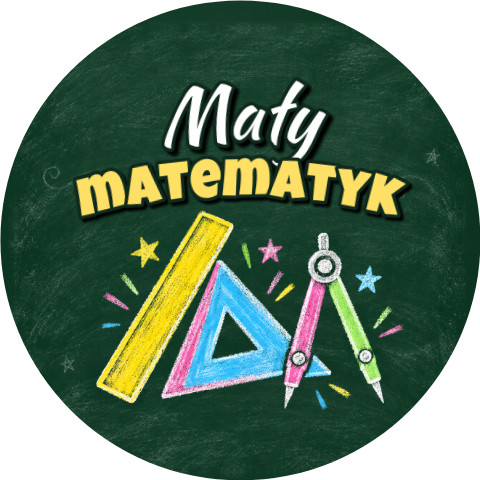 Wzór: Przypinka Mały Matematyk Przybory Geometryczne – grafika z napisem Mały matematyk