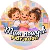 Wzór: Przypinka Mam Nowych Przyjaciół Przytulone Dzieci – grafika z napisem Mam nowych przyjaciół!