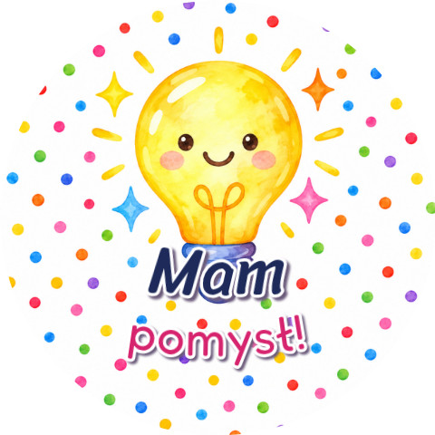 Wzór: Przypinka Mam Pomysł – grafika z napisem Mam pomysł!