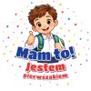 Wzór: Przypinka Mam To Jestem Pierwszakiem Chłopiec z Kciukiem – grafika z napisem Mam to! Jestem pierwszakiem