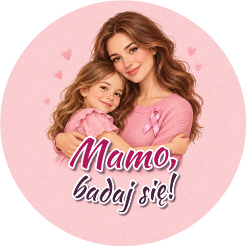 Wzór: Przypinka Mama Badaj Się – grafika z napisem Mamo, badaj się!