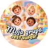 Wzór: Przypinka Moja Grupa Jest Super Wiwatujące Dzieci – grafika z napisem Moja grupa jest super!