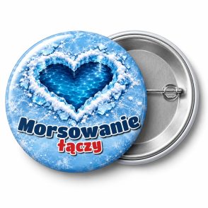 Przypinka Morsowanie Łączy: przypinka dla morsów z napisem Morsowanie łączy – przód i aluminiowy tył z agrafką