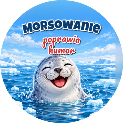 Wzór: Przypinka Morsowanie Poprawia Humor – zimowa grafika z napisem Morsowanie poprawia humor