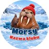 Wzór: Przypinka Morsy Mors w Czapce – napis Morsy i pole nazwa klubu na zimowej grafice