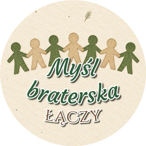 Wzór: Przypinka Myśl Braterska Łączy – grafika z napisem Myśl braterska łączy