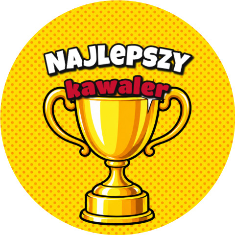Wzór: Przypinka Najlepszy Kawaler Komiksowy Puchar – grafika z napisem Najlepszy kawaler