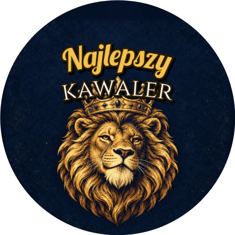 Wzór: Przypinka Najlepszy Kawaler Lew w Koronie – grafika z napisem Najlepszy kawaler