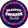 Wzór: Przypinka Najlepszy Świadek z Imieniem Wieniec Neonowych Gwiazd – napis Najlepszy Świadek i pole imię