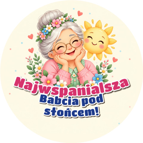 Wzór: Przypinka Najwspanialsza Babcia – pastelowa grafika z napisem Najwspanialsza Babcia pod słońcem!