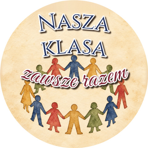 Wzór: Przypinka Nasza Klasa Zawsze Razem – grafika z napisem Nasza klasa zawsze razem