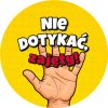Wzór: Przypinka Nie Dotykać Zajęty Ręka Stop z Obrączką – grafika z napisem Nie dotykać, zajęty!
