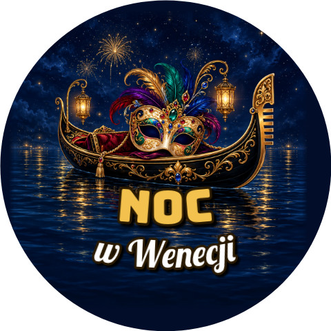 Wzór: Przypinka Noc w Wenecji – sylwestrowa grafika z napisem Noc w Wenecji