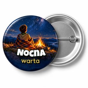 Przypinka Nocna Warta: przypinka na Dzień Myśli Braterskiej z napisem Nocna warta – przód i aluminiowy tył z agrafką