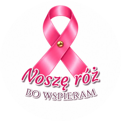 Wzór: Przypinka Noszę Róż bo Wspieram – grafika z napisem Noszę róż bo wspieram