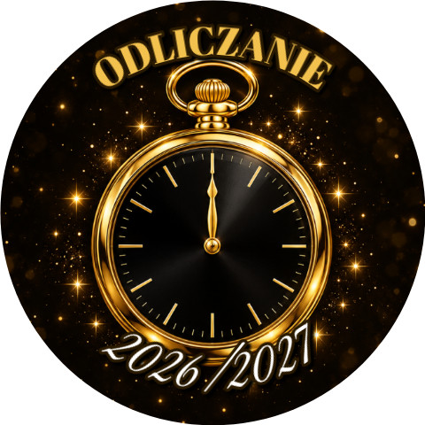 Wzór: Przypinka Odliczanie do Północy – napis ODLICZANIE i pole rok na sylwestrowej grafice