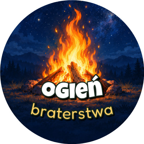 Wzór: Przypinka Ogień Braterstwa – grafika z napisem Ogień braterstwa