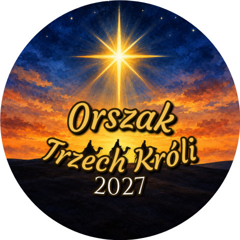 Wzór: Przypinka Orszak Trzech Króli 2027 Gwiazda Betlejemska – napis Orszak Trzech Króli i pole rok