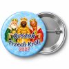 Przypinka Orszak Trzech Króli 2027 Trzej Mali Królowie: przypinka na Orszak Trzech Króli z napisem Orszak Trzech Króli oraz polem rok (np. 2027) – przód i aluminiowy tył z agrafką