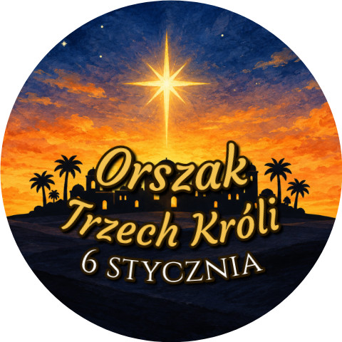 Wzór: Przypinka Orszak Trzech Króli 6 Stycznia Betlejem – napis Orszak Trzech Króli i pole data