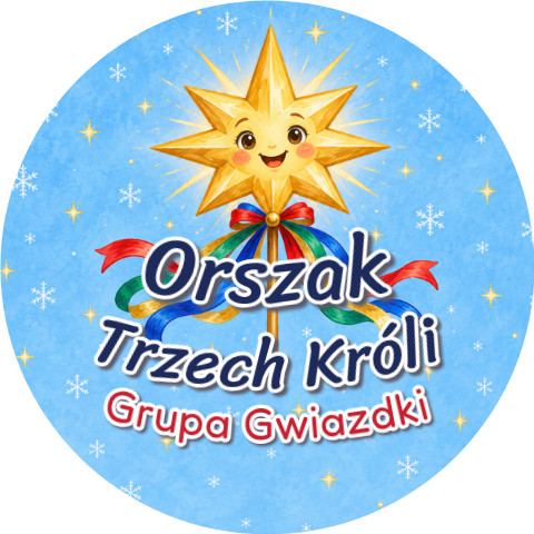 Wzór: Przypinka Orszak Trzech Króli Grupa Gwiazdki – napis Orszak Trzech Króli i pole grupa